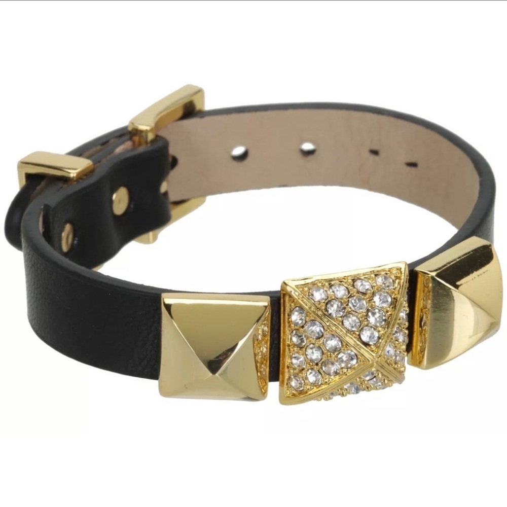 Vintage Juicy Couture Black Leather Cuff Bracelet With Studs